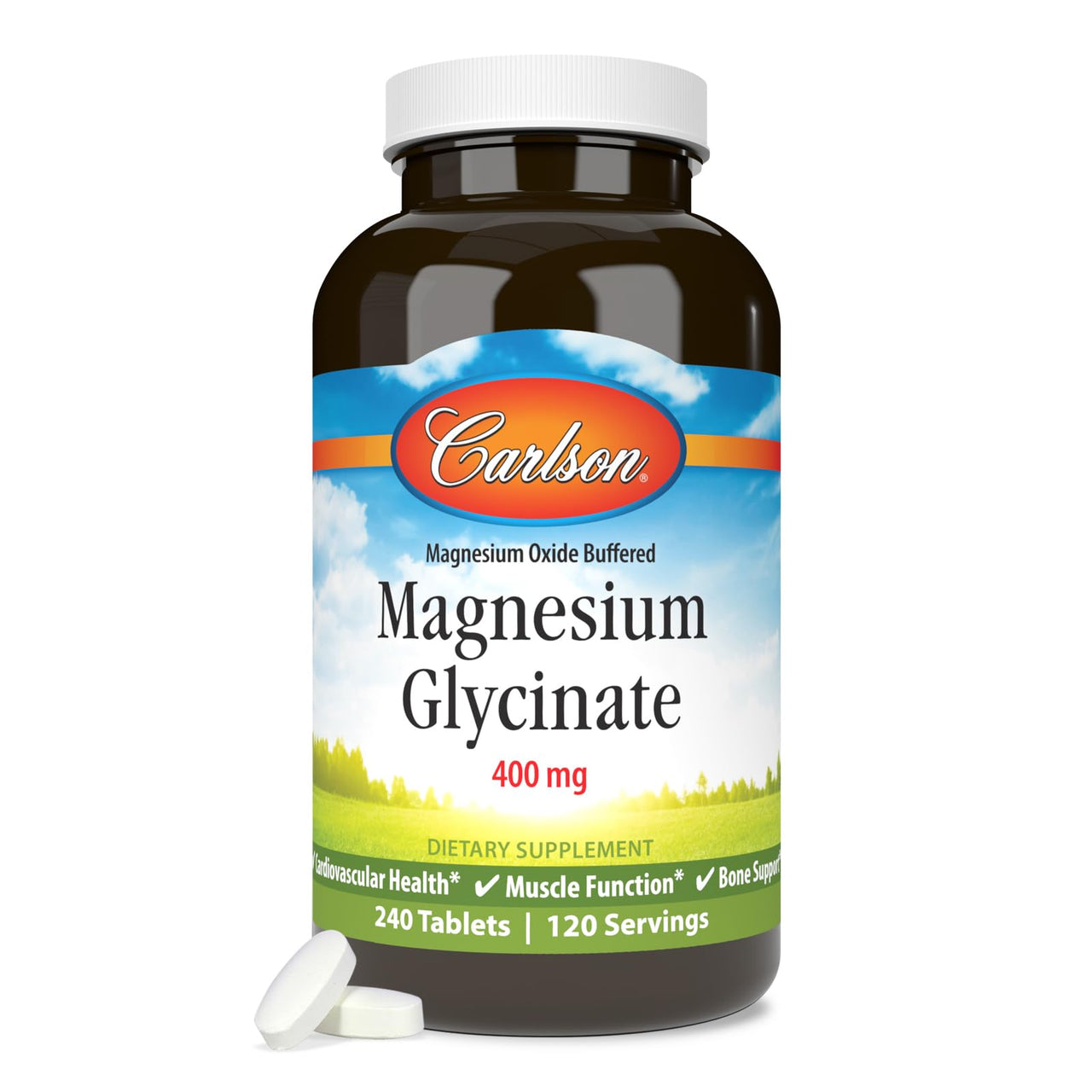 Carlson – Buffered Magnesium, 400 mg – Gentle Absorption for Heart & Muscle Function, Bone Support, 240 Tablets