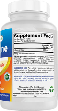 Thumbnail for Best Naturals L-Lysine 500 mg 250 Tablets