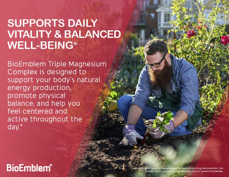 BioEmblem Triple Magnesium Complex | 300mg Magnesium Glycinate, Malate & Citrate | High Absorption Chelated Formula | Vegan, Non-GMO, Gluten-Free | 90 Capsules