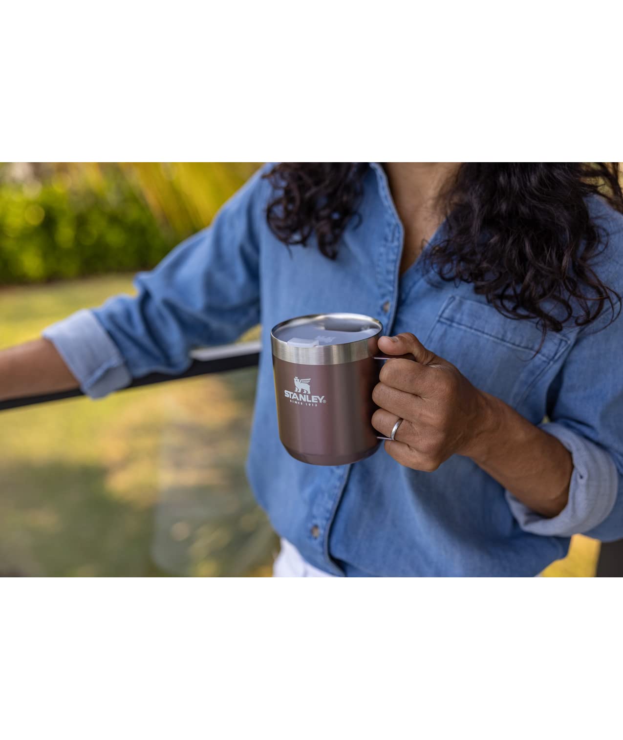 STANLEY Stay Hot Camp Mug - Durable 18/8 Stainless Steel Insulated Mug - Splash-Free Tritan™ Drink-Thru Lid - 12 OZ - Rose Quartz Glow
