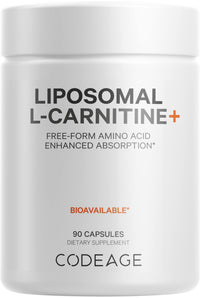 Thumbnail for Codeage Liposomal L-Carnitine+ Supplement - 500 mg L-Carnitine L-Tartrate per Serving - Free-Form Amino Acid - Carnitine - Liposomal Delivery - Vegan, Non-GMO, Gluten-Free - 90 Capsules