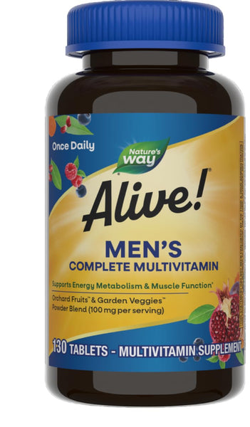 Nature's Way Alive! Men's Complete Daily Multivitamin, Supports Energy Metabolism & Muscle Function*, with B-Vitamins, Gluten Free, 130 Tablets (Packaging May Vary)
