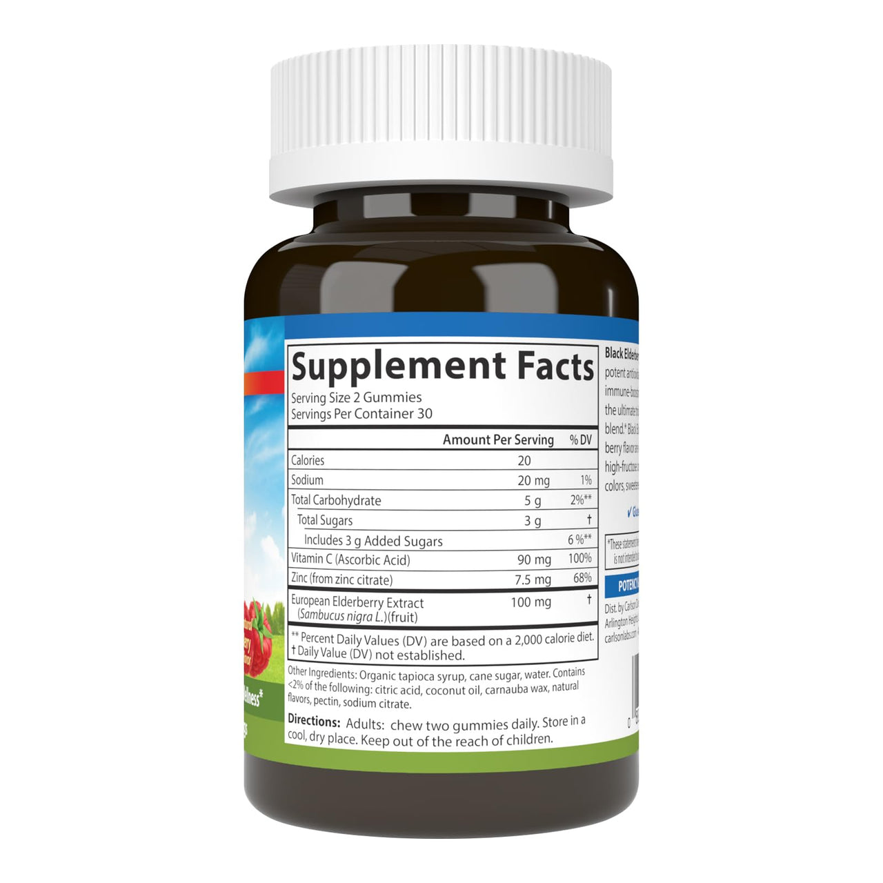 Carlson - Black Elderberry Gummies, with Vitamin C & Zinc, Immune Support, 60 Gummies
