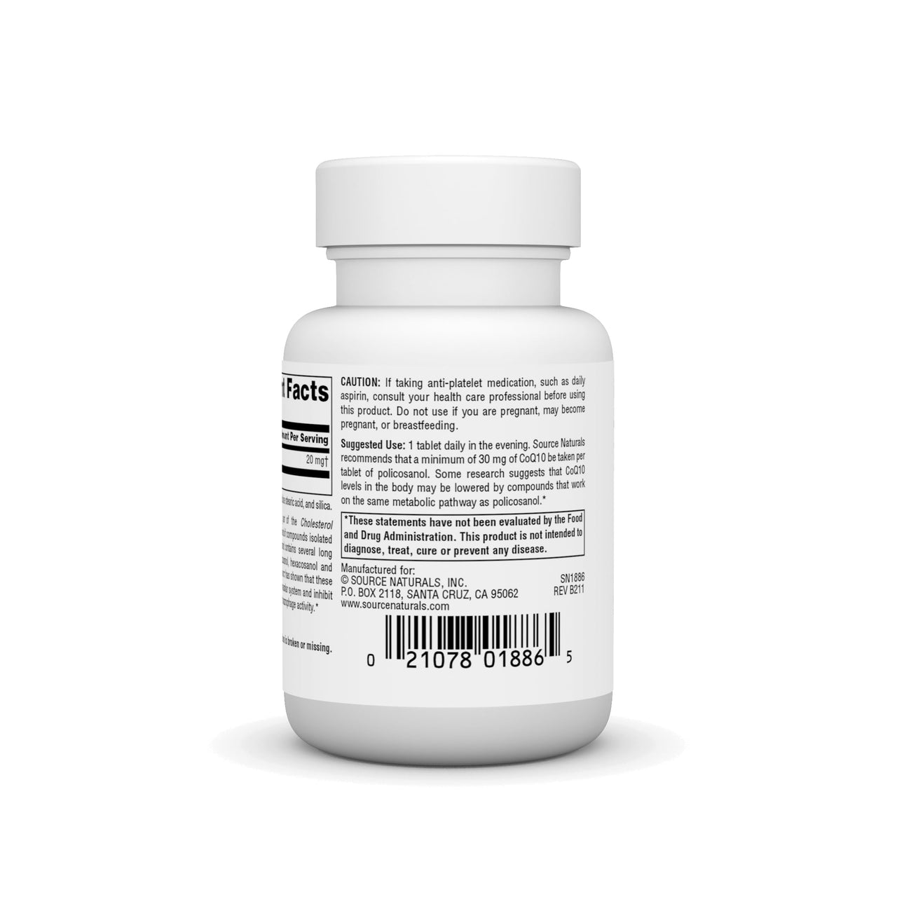 Source Naturals Policosanol, Supports Cardiovascular Health* 20 Mg Tablet, 30 Count