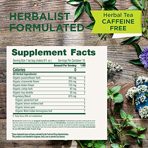Traditional Medicinals Organic, Nighty Night Tea, Chamomile & Passionflower - Herbal Sleep Aid Teas - Kosher, Non-GMO, Caffeine-Free, Compostable - 16 Tea Bags