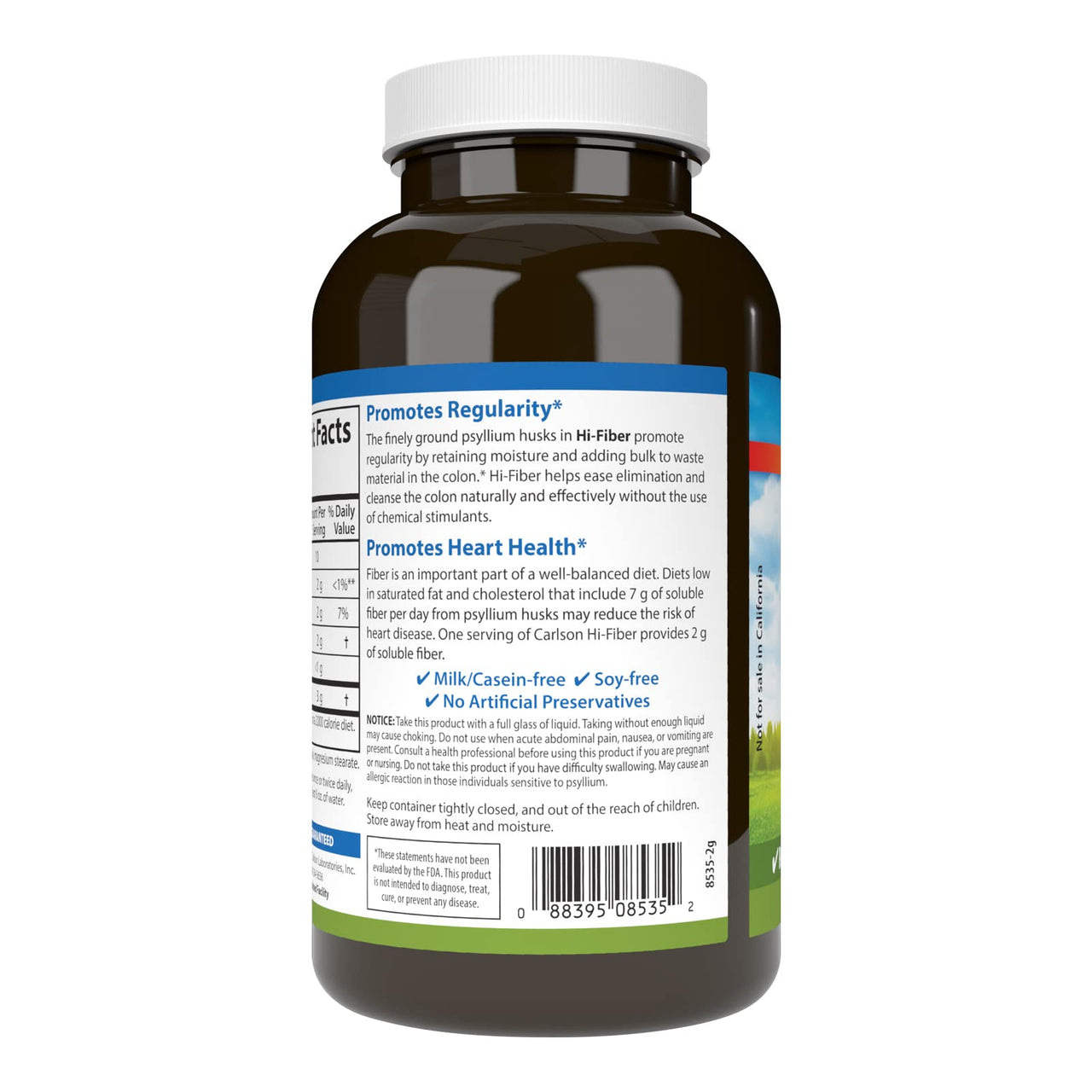 Carlson - Hi-Fiber, 3 g, Psyllium Husk Capsules, Regularity, Colon Health & Heart Function, 300 Capsules