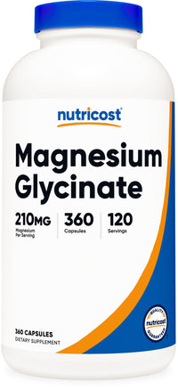 Thumbnail for Nutricost Magnesium Glycinate Capsules (360 Capsules, 210 mg Per Serving) - Magnesium Glycinate Supplement for Gentle Absorption