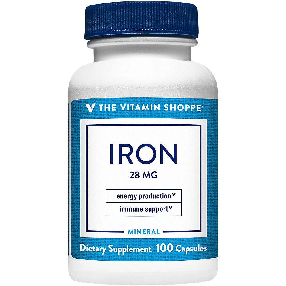 The Vitamin Shoppe Iron 28G, Well Absorbed Forms of Iron, Supports Immune Health & Energy Production, Essential Mineral, Once Daily (100 Capsules)