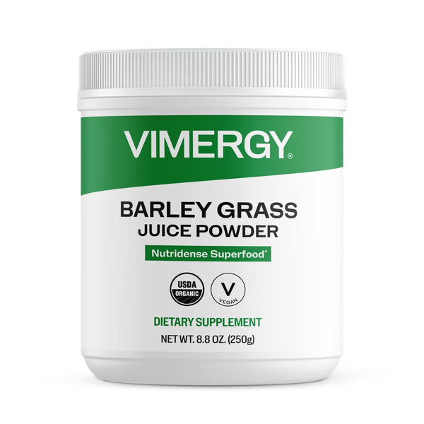 Vimergy Barley Grass Juice Powder Dietary Supplement - 0.8g per Serving (312 Servings) – Clean Superfood Formula – Promotes Cardiovascular Health* – Organic, Vegan & Gluten-Free – Regular Size 250g