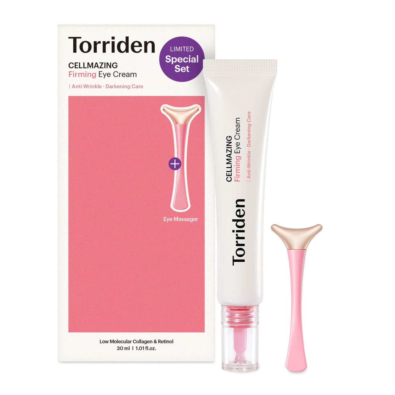 Torriden CELLMAZING Collagen Firming Eye Cream with an Eye Massager 30ml (1.01 fl.oz) | Wrinkle Improvement and Dark Circles Care | 5D Collagen Complex, 4R Pure Retinol