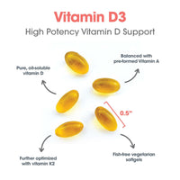 Thumbnail for Allergy Research Group Vitamin D3 Complete 5000 - Delivers 125 mcg Vitamin D3 - with Vitamin A & K2 - Supports Bone Strength, Immune Balance & Healthy Mindset - 60 Servings - 60 Capsules