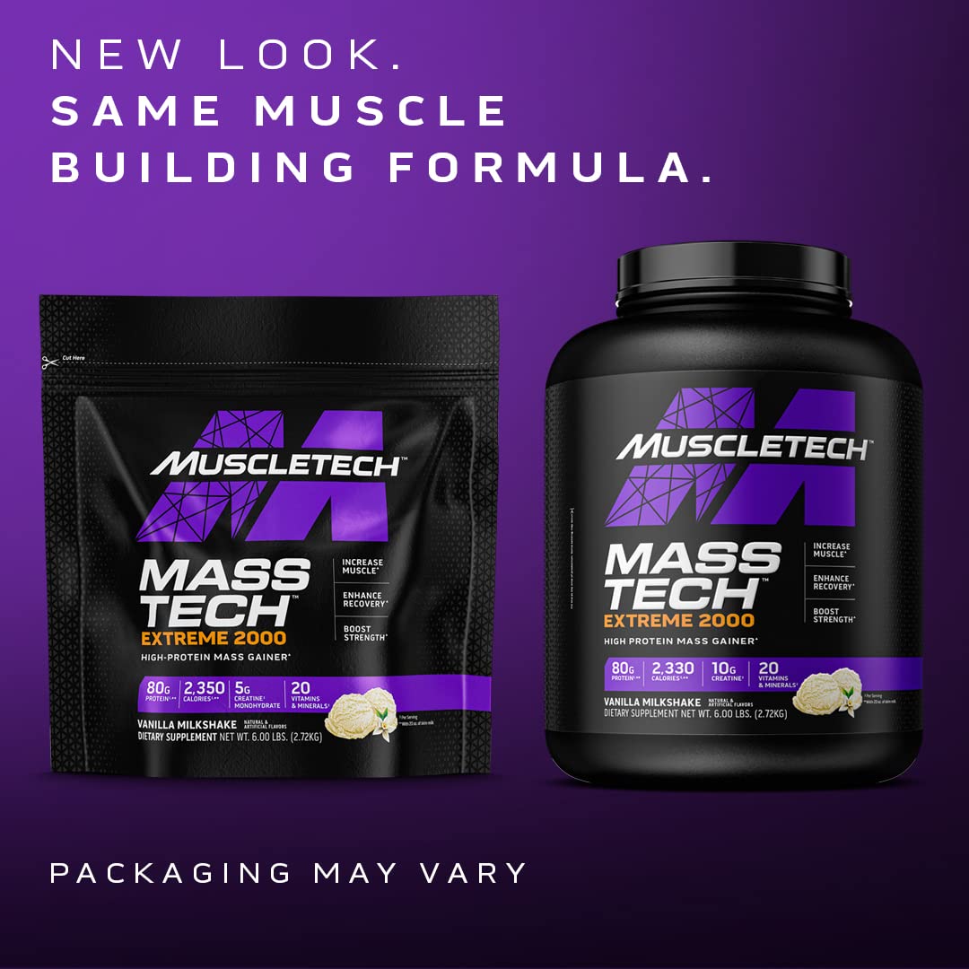 MuscleTech Mass Gainer Mass-Tech Extreme 2000, Muscle Builder Whey Protein Powder & Creatine Monohydrate Powder Cell-Tech Creatine Post Workout Recovery Drink Muscle Builder
