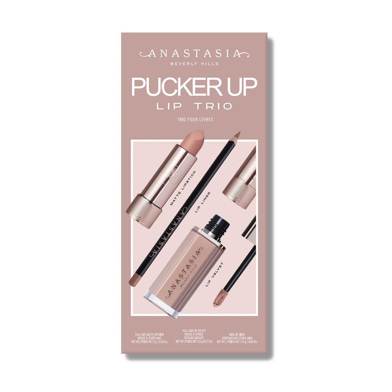 Anastasia Beverly Hills - 2025 Pucker Up Lip Trio - Lipstick Blush Brown/Lip Velvet Crush/Lip Liner Malt - Holiday Gift Set