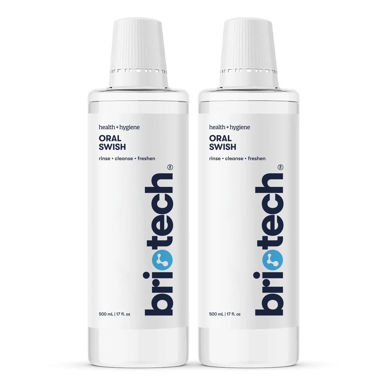 BRIOTECH Oral Swish, Hypochlorous Acid Mouthwash Rinse, Gentle Oral Care Hygiene, Fight Bad Breath, Support Against Plaque, Gum Irritation & Tender Gums, Alcohol & Fluoride Free, 17 fl oz (2 Pack)