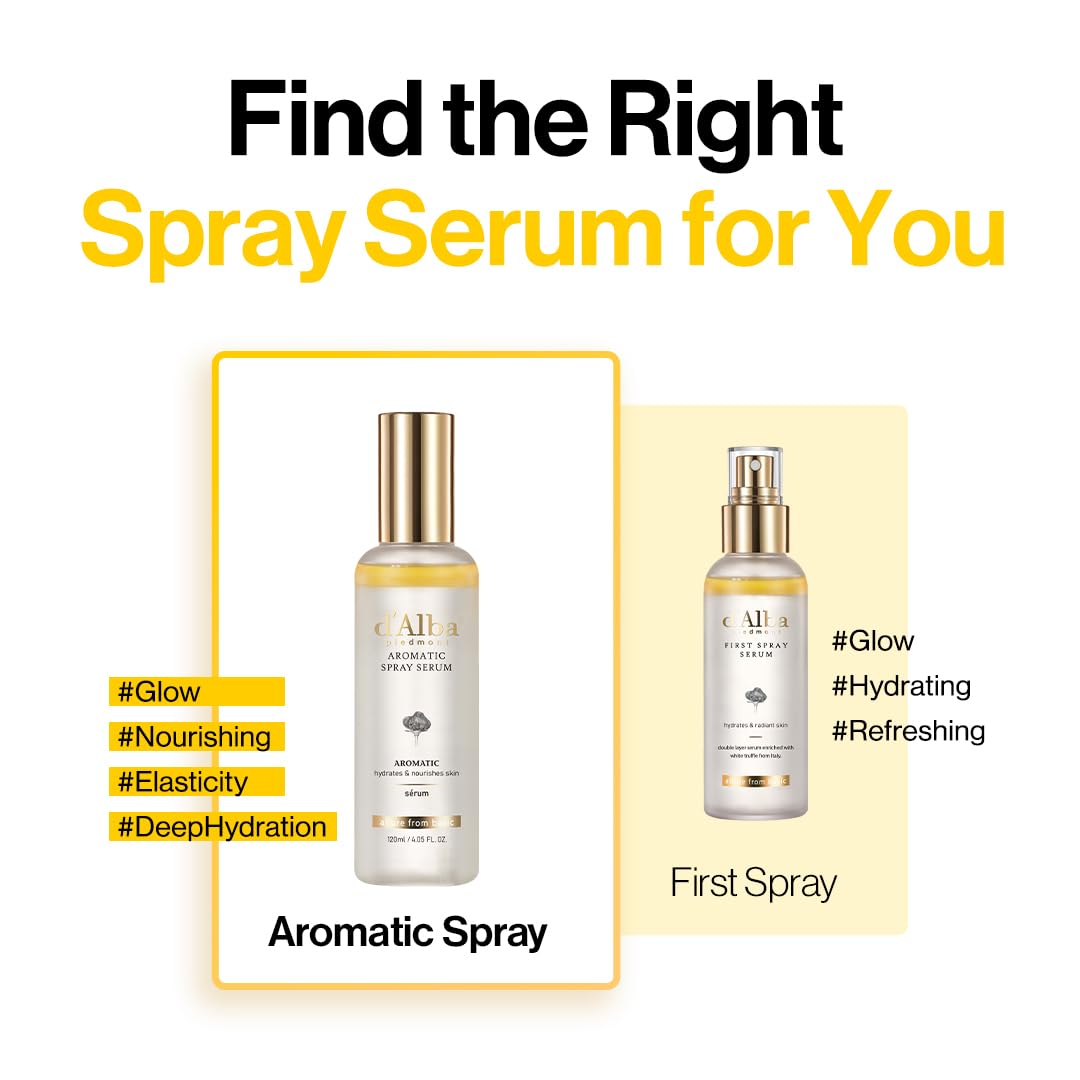 d'alba Piedmont Italian White Truffle First Aromatic Spray Serum, Fragrant VEGAN Glowy Antioxidant Face Mist, Deep Hydration Skin Firmness, Korean Skin Care (2.02 fl.oz)