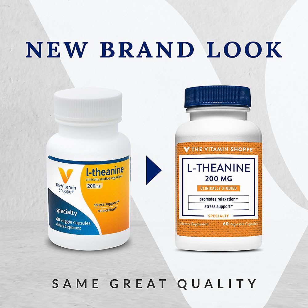 The Vitamin Shoppe L-Theanine 200MG - Calm Focus, Stress Support & Relaxation, Amino Acid from Green Tea (60 Capsules)