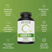 Thumbnail for Zhou Green Tea Extract Capsules with EGCG, Natural Energy, Mental Focus, Immune Health, Antioxidant and Heart Support, Non-GMO, Vegan, Gluten Free, 120 Capsules