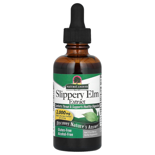 Nature's Answer Alcohol-Free Slippery Elm 2 Fluid Ounce Extract | Soothes Mucous Membranes | Gluten-Free, Cruelty-Free, Kosher-Certified, Made in The USA | Single Count