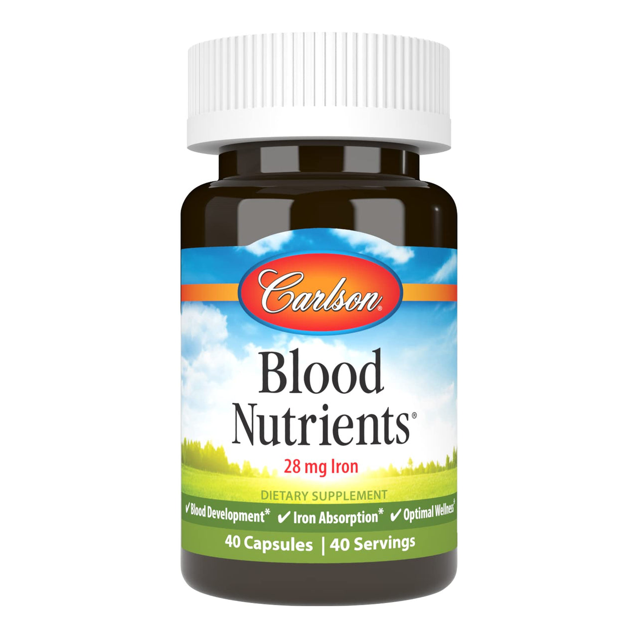 Carlson - Blood Nutrients, 28 mg Iron, Blood Development, Iron Absorption & Optimal Wellness, 40 Capsules