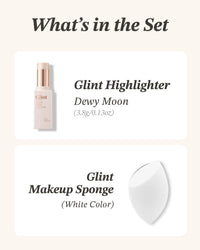Thumbnail for Glint Stick Highlighter Special Set (Dewy Moon(Set), 0.24oz + Egg-Shaped Makeup Sponge) - Multi-Use Illuminator Stick. Korean Makeup by LG Beauty. Creamy & Blendable Color.