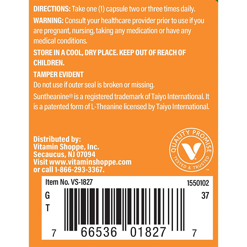 The Vitamin Shoppe L-Theanine 100MG - Calm Focus, Stress Support & Relaxation, Amino Acid from Green Tea (120 Capsules)