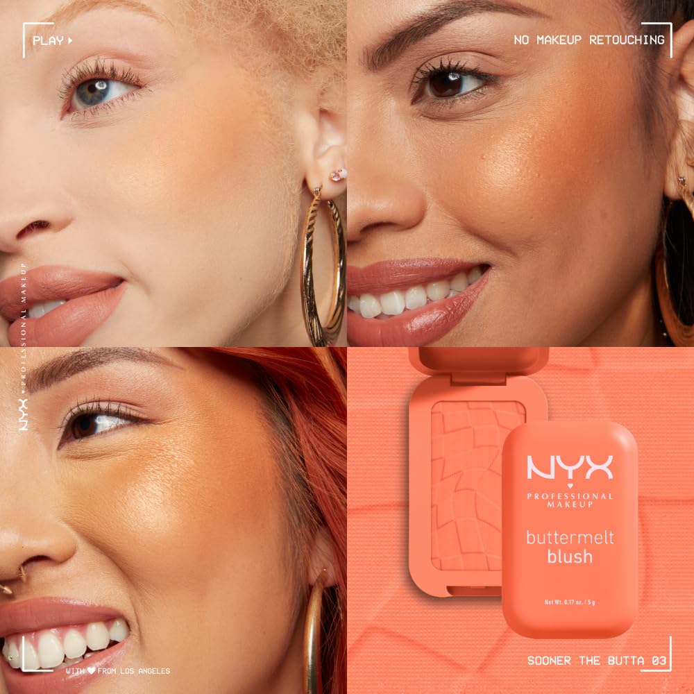 NYX PROFESSIONAL MAKEUP Buttermelt Powder Blush, Fade and Transfer-Resistant Blush, Up to 12HR Make Up Wear, Vegan Formula - Sooner The Butta