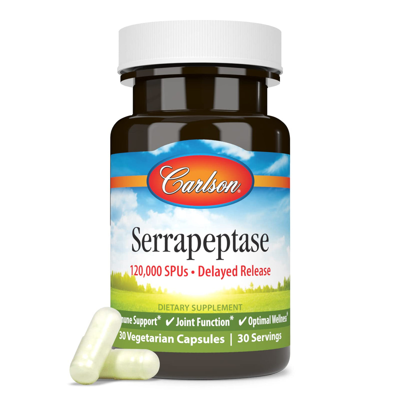 Carlson - Serrapeptase, 120000 SPUs - Delayed Release, Immune Support, Joint Function & Optimal Wellness, 30 Vegetarian Capsules