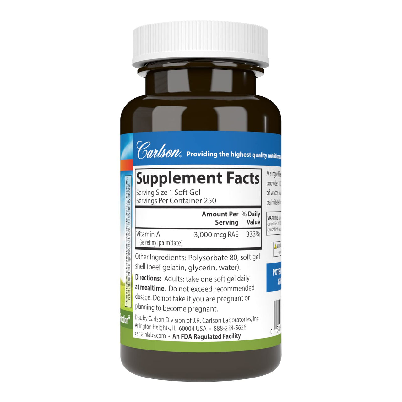Carlson - Vitamin A Solubilized, 10000 IU (3000 mcg RAE), Water Soluble, Vision Health, 250 Softgels