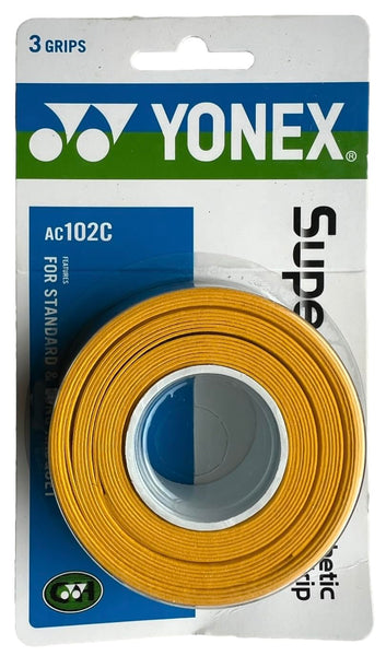 YONEX Overgrip Super GRAP 3 Pack - Tennis, Badminton, Squash - Choice of Colors (Yellow)