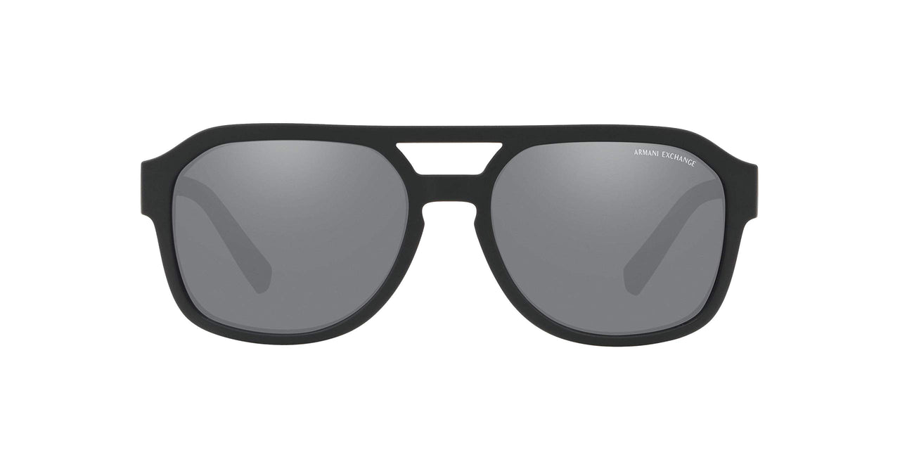 A|X ARMANI EXCHANGE Men's AX4074S Rectangular Sunglasses, Matte Black/Light Grey Mirrored/Black, 57 mm