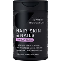 Thumbnail for Sports Research® Hair, Skin & Nails Complex - Supports Hair Growth, Glowing Skin & Strong Nails - w/Lustriva® Biotin, Collagen, Hyaluronic Acid & KeraGLO® Keratin - Non-GMO, Gluten-Free, 60 Softgels