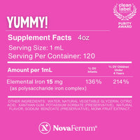 Thumbnail for NovaFerrum Yummy | Pediatric Drops Liquid Iron Supplement for Infants and Toddlers | Liquid Iron for Kids | 15mg of Iron Per 1mL Dose | Ages 4 & Under | Gluten Free Certified | Sugar-Free | Raspberry