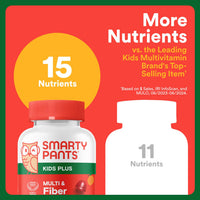 Thumbnail for SmartyPants Kids Multivitamin & Fiber Gummies: Prebiotic Fiber to Support Kids Digestion with Vitamin D3, C, Vitamin B12, B6, A, Zinc, Biotin, Folate, Three Fruit Flavors, 90 Count (30 Day Supply)