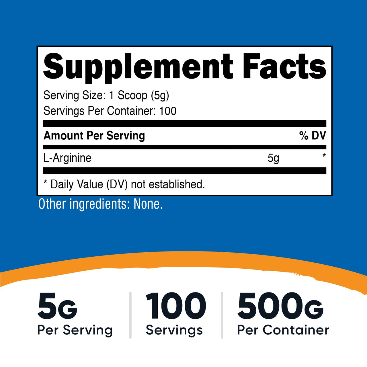 Nutricost L-Arginine Powder 500 Grams (1.1lbs) - Pure L-Arginine Powder - 5000mg Per Serving; 100 Servings