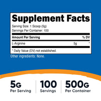 Thumbnail for Nutricost L-Arginine Powder 500 Grams (1.1lbs) - Pure L-Arginine Powder - 5000mg Per Serving; 100 Servings