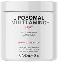 Thumbnail for Codeage Liposomal Multi Amino Powder Supplement - BCAA & EAA Supplement All 9 Essential Amino Acids, Branched-Chain Amino Acid, Pre & Post Workout, Unflavored, Liposomal Delivery, Non-GMO, 6.15 oz