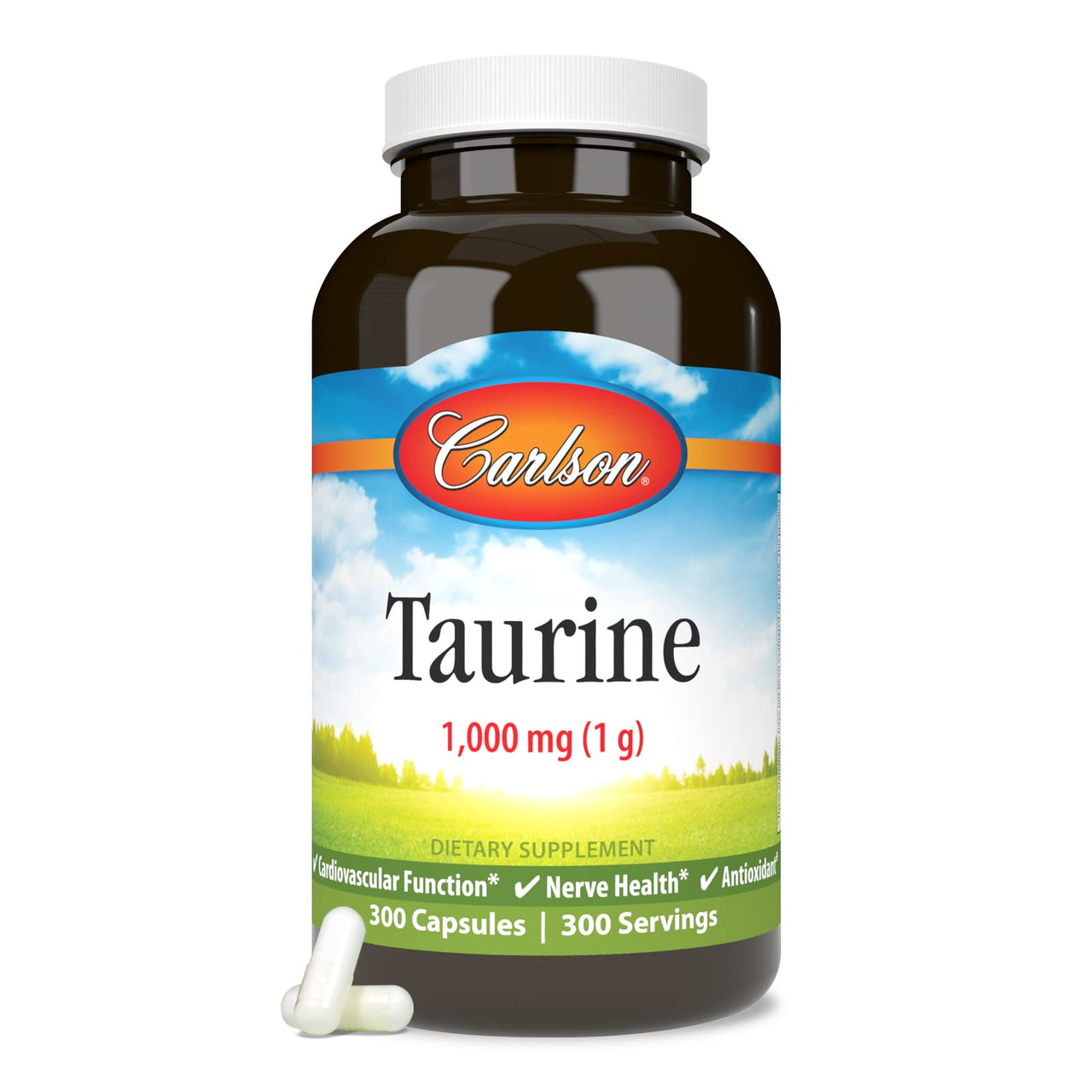 Carlson - Taurine, Free-Form Amino Acid, Support, Nerve Health & Muscle Function, 300 Capsules