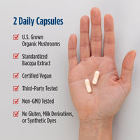 Thumbnail for Nordic Naturals Cognition Mushroom Complex, Unflavored - 60 Capsules - Brain, Memory & Mood Support - Blend of Lion’s Mane Mushroom & Bacopa Extract - Non-GMO - Certified Vegan - 30 Servings