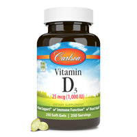 Thumbnail for Carlson - Vitamin D3, 1000 IU (25 mcg), Bone Health, Muscle Health, Cholecalciferol, Vitamin D Supplements, Vitamin D3 Soft Gels, 250 Softgels