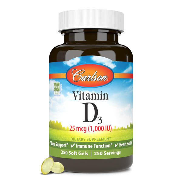 Carlson - Vitamin D3, 1000 IU (25 mcg), Bone Health, Muscle Health, Cholecalciferol, Vitamin D Supplements, Vitamin D3 Soft Gels, 250 Softgels
