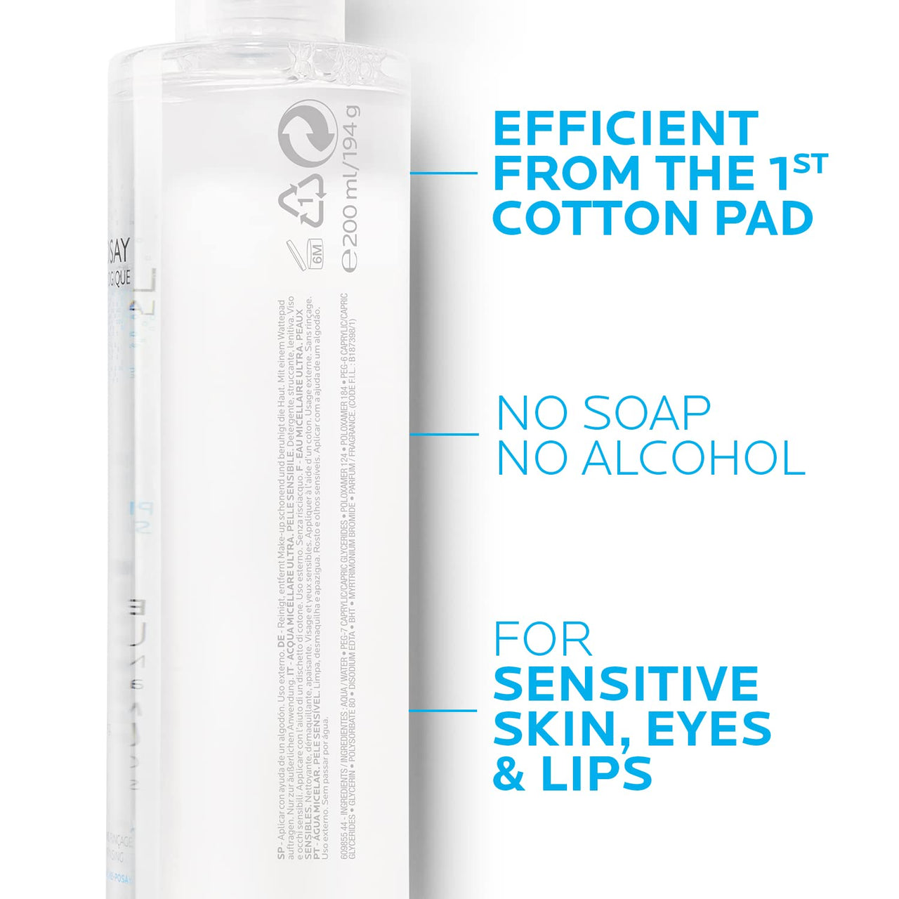 La Roche-Posay Micellar Cleansing Water for Sensitive Skin, Micellar Water Makeup Remover, Cleanses and Hydrates Skin, Gentle Face Toner, Oil Free