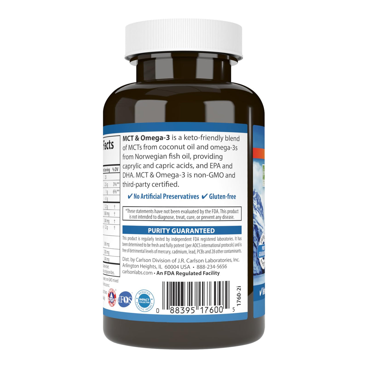 Carlson - MCT & Omega-3, Coconut Oil, Caprylic & Capric Acids, EPA & DHA, Energy Production, Fat Metabolism & Brain Health, 60 Softgels