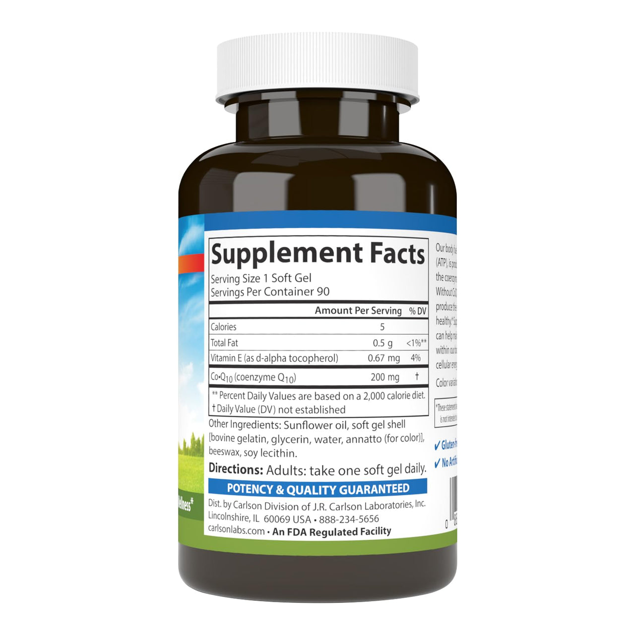 Carlson - Co-Q10, Co-Enzyme Q10, 200 mg, Energy Production & Heart Function, 90 Softgels