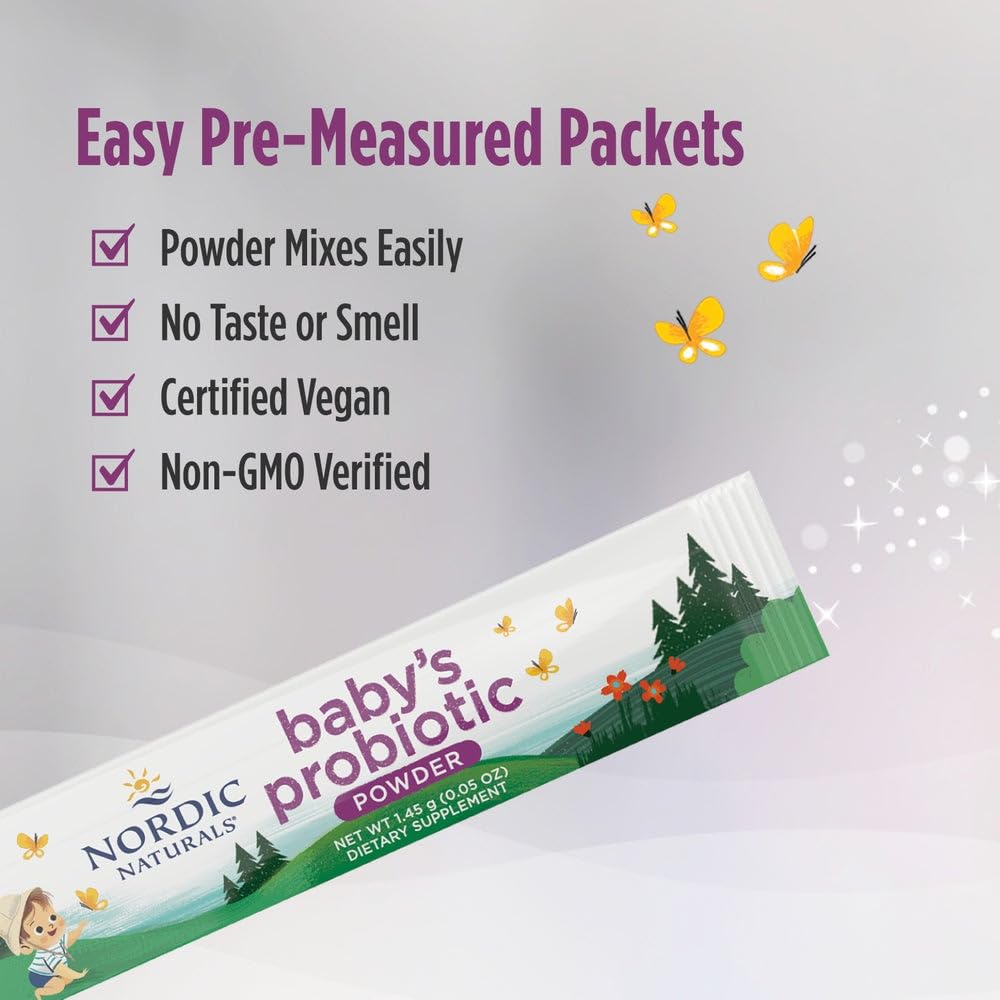 Nordic Naturals Baby’s Nordic Flora Probiotic Powder, Unflavored - 30 Packets - 4 Billion CFU - Digestive Health & Immune Support for Babies & Toddlers (6 Months to 3 Years) - 30 Servings