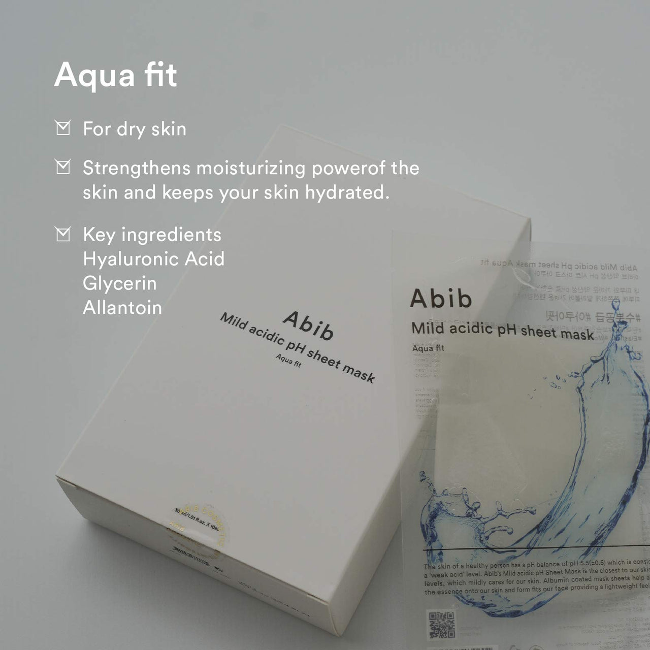 Abib Mild Acidic pH Sheet Mask Aqua Fit 10 Sheets I Intense Hydrating and Moisturizing Care for Dry and Dehydrated Skin