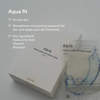 Thumbnail for Abib Mild Acidic pH Sheet Mask Aqua Fit 10 Sheets I Intense Hydrating and Moisturizing Care for Dry and Dehydrated Skin