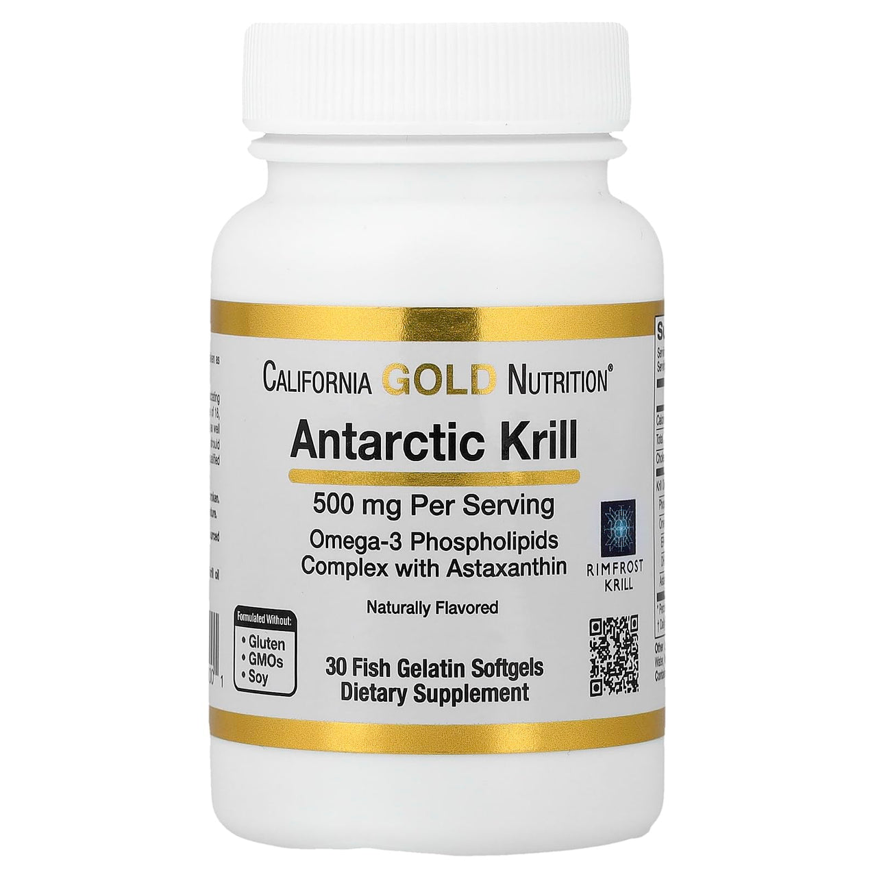 California Gold Nutrition Antarctic Krill Oil, 500 mg Omega-3 Phospholipids with Naturally Occurring Astaxanthin, Natural Strawberry & Lemon Flavor, Non GMO, 500 mg, 30 Fish Gelatin Softgels