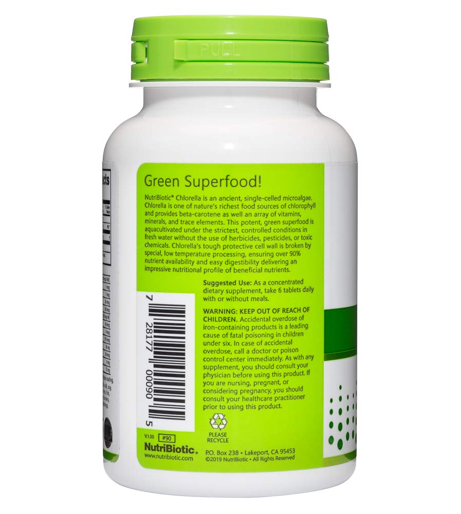 NutriBiotic- Chlorella Super Green Food 500 mg 150 tabs | Broken Cell Wall Nutrient-Rich Microalgae, Water Cultivated Superfood | Chlorophyll with Vitamins, Minerals & Trace Elements | Vegan & Non-GMO