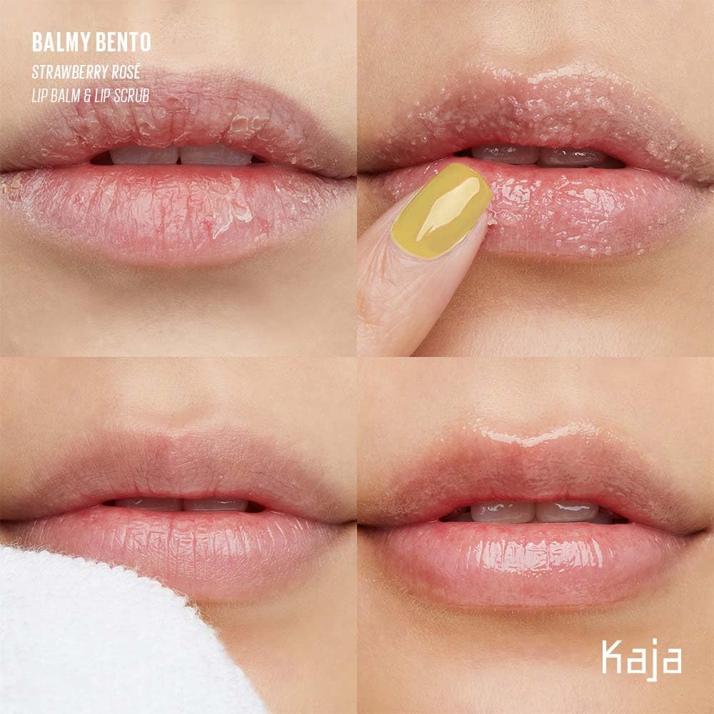 Kaja Lip Bento Balm + Scrub | with Coconut Oil, Coral Finish, Moisturize, Exfoliate, Smoothes Lips, Compact Travel Size, Strawberry Rosé, 0.4 Oz