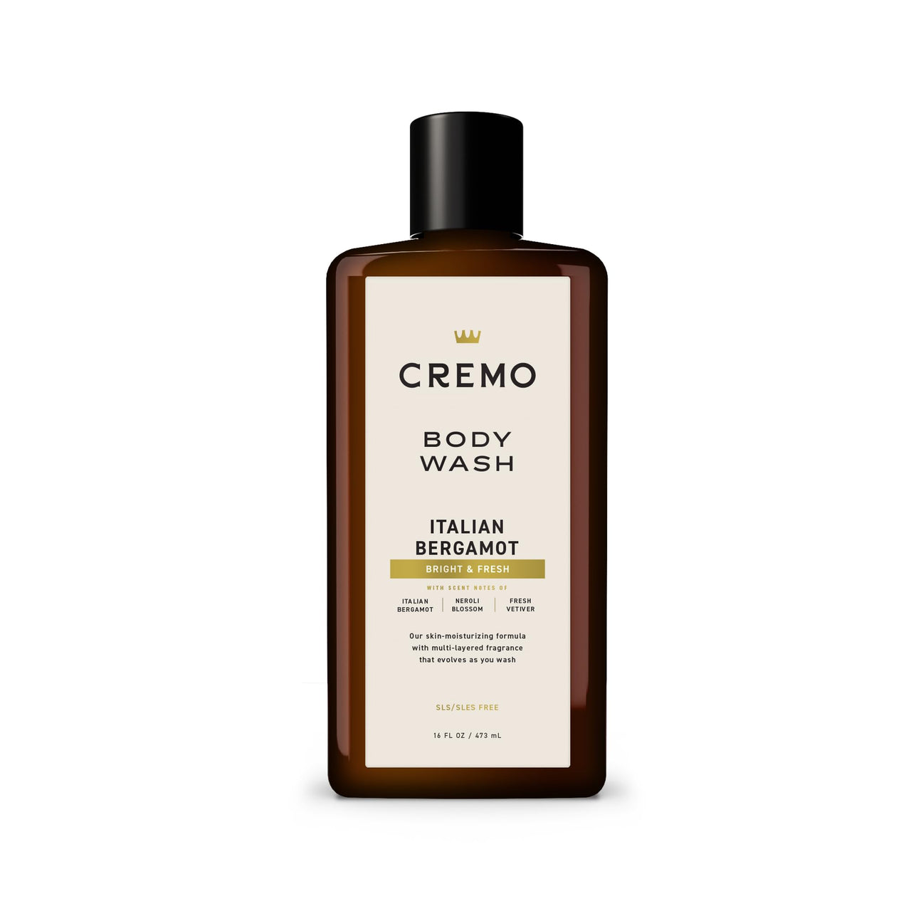 Cremo Body Wash Men, Notes of Italian Bergamot, Neroli Blossom, and Fresh Vetiver, Rich-Lathering Italian Bergamot, 16 Fl Oz